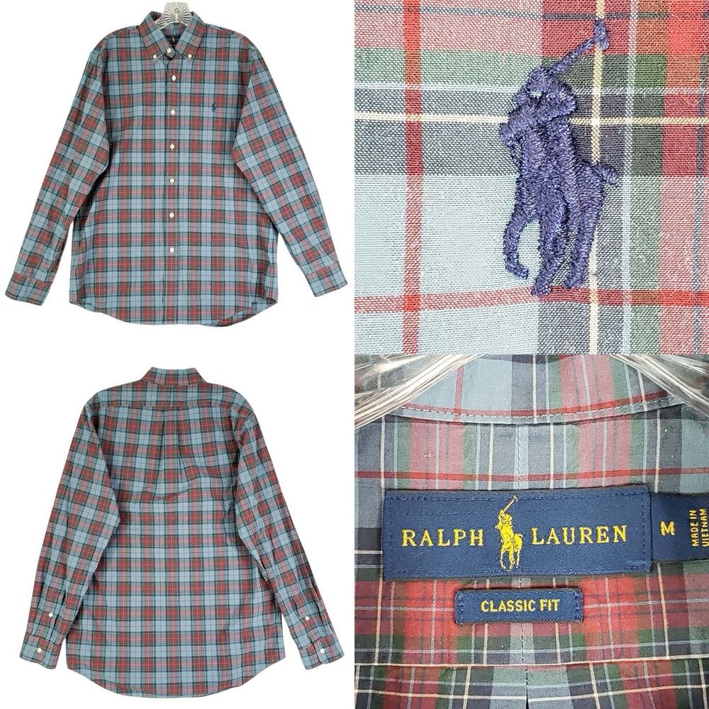 Polo Ralph Lauren Oxford Shirt Mens Medium M LS Button Down Blue Red Plaid